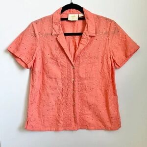 Maeve Anthropologie Eyelet Button-Down Shirt